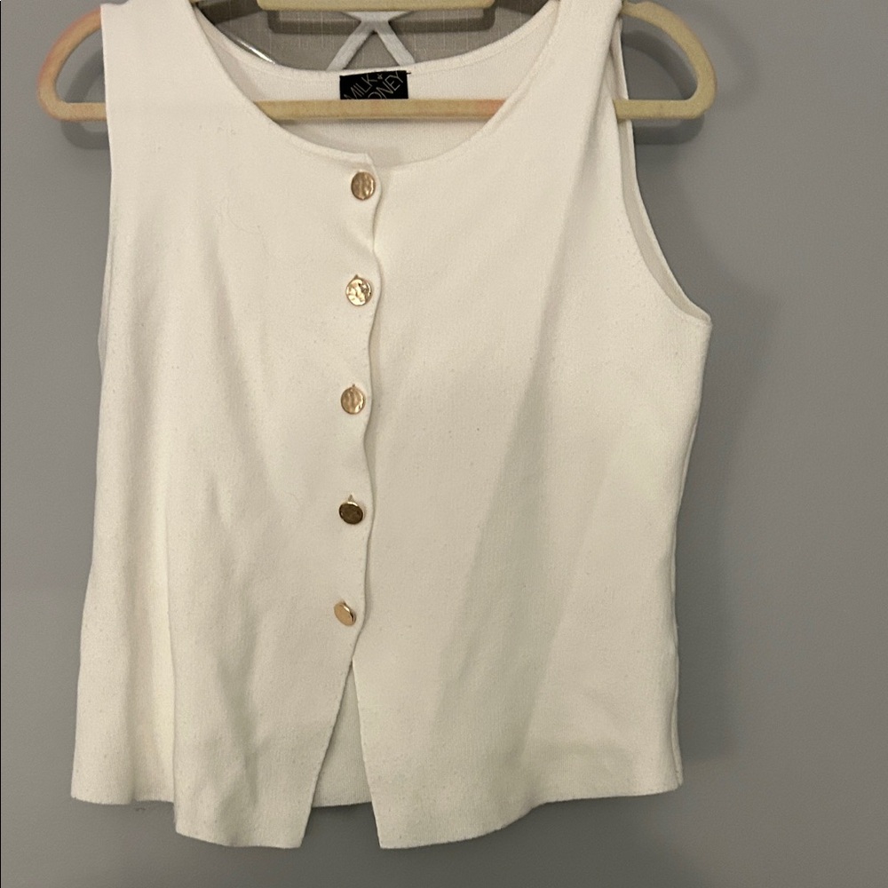Women’s White Sleeveless gilet with Gold Button Detail